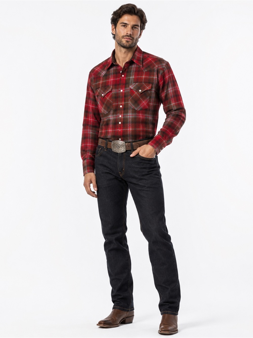 Pendleton Canyon 1965 Archive Red Plaid Virgin Wool Western Pearl Snap Shirt S